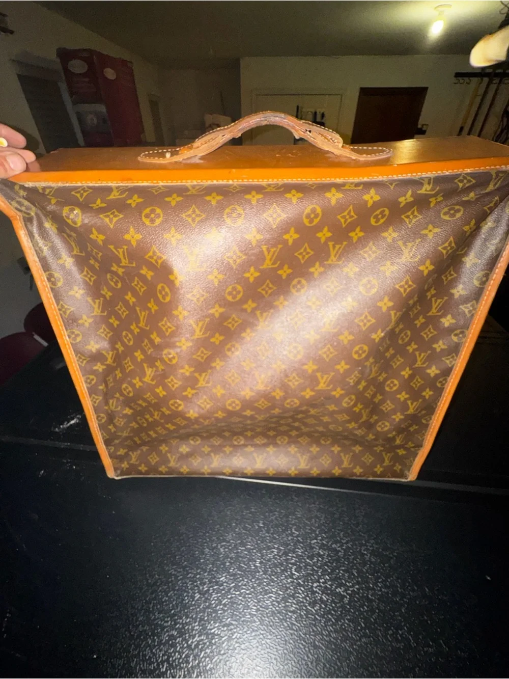 Louis Vuitton Monogram Suitcase and Garment bag in Brown and Tan Trim